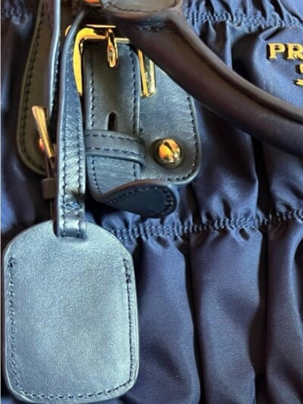 Prada Dark Blue Gathered Shoulder Bag - Picture 7 of 8